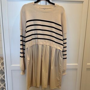 Striped Beige and Black Sweater Dress